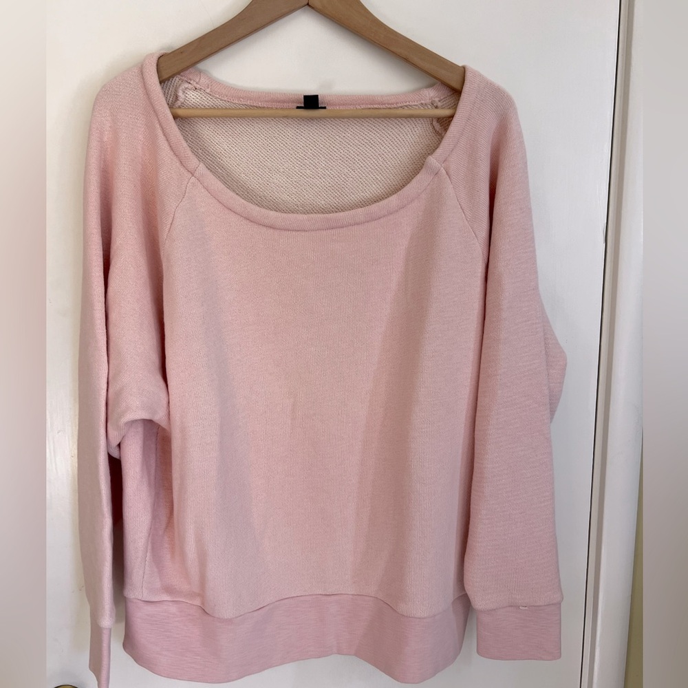 J. Crew Light Pink Wide Neck Off-the-Shoulder Sweatshirt Cotton Size S/M